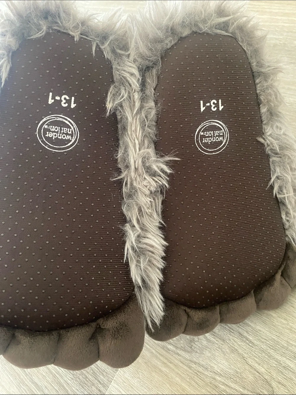 wonder nation Fuzzy Brown Monster Paw Kids Slippers